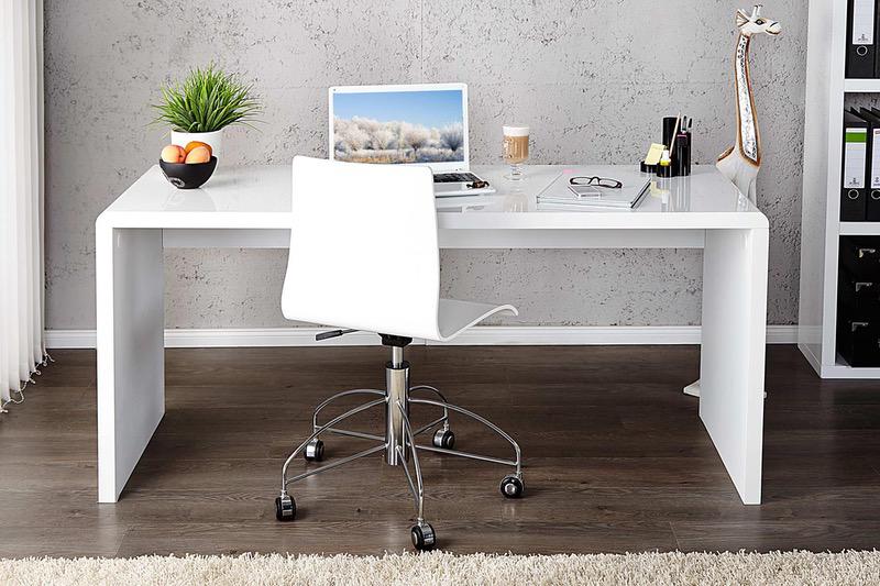 Kancelársky stôl Barter 120cm biely vysoký lesk, práca z domu 
